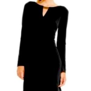 Vince Camuto Black Dress Gold Neck Detail Long Sleeve lined zipper down back 12